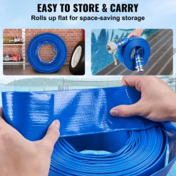 VEVOR Pool Drain Hose, 2 inch by 50 ft, Durable PVC Material, Includes Aluminum Camlock C & E Connectors and Clamps, Fits Pumps and Sand Filters, Ideal for Pool Water Removal, Blue