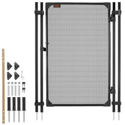 VEVOR Pool Fence Gate, 4 x 2.5 ft Inground Swimming Pool Fences Gate, Outdoor Security Fencing Door Kit with Metal Latch and Stopper, 352 gsm Teslin PVC Mesh, Square Tube, Easy Installation, Black