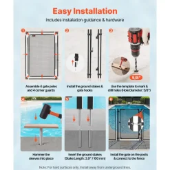 VEVOR Pool Fence Gate, 4 x 2.5 ft Inground Swimming Pool Fences Gate, Outdoor Security Fencing Door Kit with Metal Latch and Stopper, 352 gsm Teslin PVC Mesh, Square Tube, Easy Installation, Black