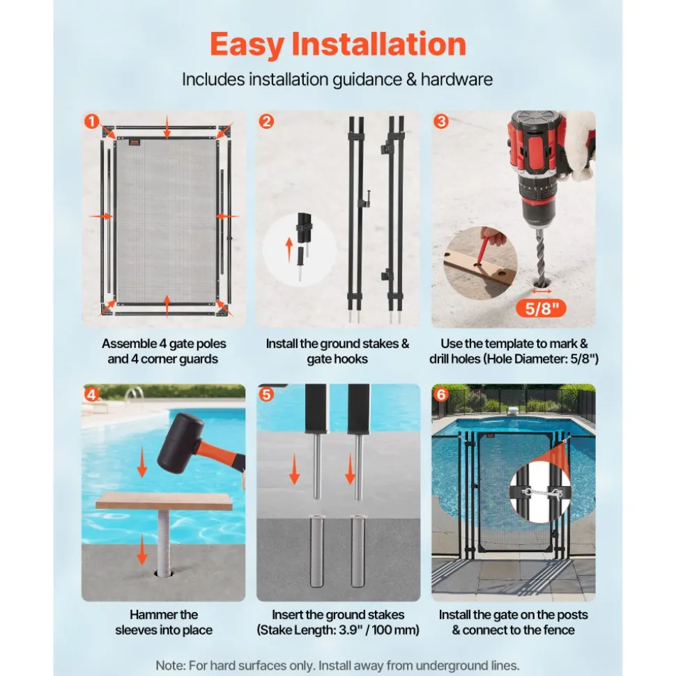 VEVOR Pool Fence Gate, 4 x 2.5 ft Inground Swimming Pool Fences Gate, Outdoor Security Fencing Door Kit with Metal Latch and Stopper, 352 gsm Teslin PVC Mesh, Square Tube, Easy Installation, Black