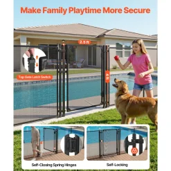 VEVOR Pool Fence Gate, 4 x 2.5 ft Inground Swimming Pool Fences Gate, Outdoor Security Fencing Door Kit with Self-Closing and Self-Locking Design, 352 gsm Teslin PVC Mesh, Easy Installation, Black