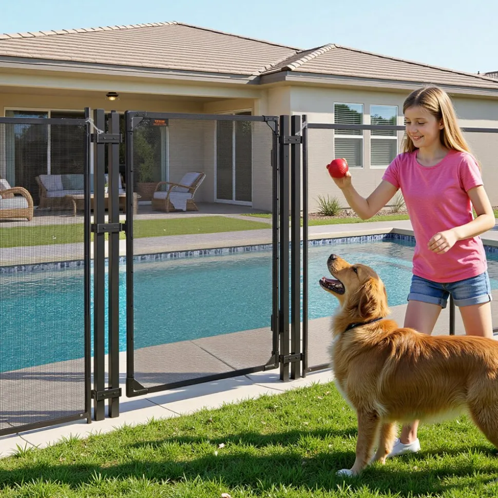 VEVOR Pool Fence Gate, 4 x 2.5 ft Inground Swimming Pool Fences Gate, Outdoor Security Fencing Door Kit with Self-Closing and Self-Locking Design, 352 gsm Teslin PVC Mesh, Easy Installation, Black