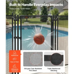 VEVOR Pool Fence Gate, 4 x 2.5 ft Inground Swimming Pool Fences Gate, Outdoor Security Fencing Door Kit with Self-Closing and Self-Locking Design, 352 gsm Teslin PVC Mesh, Easy Installation, Black