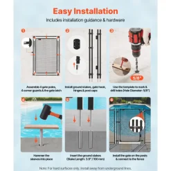 VEVOR Pool Fence Gate, 4 x 2.5 ft Inground Swimming Pool Fences Gate, Outdoor Security Fencing Door Kit with Self-Closing and Self-Locking Design, 352 gsm Teslin PVC Mesh, Easy Installation, Black