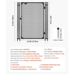 VEVOR Pool Fence Gate, 4 x 2.5 ft Inground Swimming Pool Fences Gate, Outdoor Security Fencing Door Kit with Metal Latch, 352 gsm Teslin PVC Mesh, Round Tube, Lockable and Easy Installation, Black