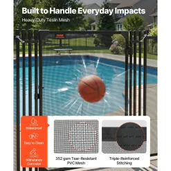 VEVOR Pool Fence Gate, 4 x 2.5 ft Inground Swimming Pool Fences Gate, Outdoor Security Fencing Door Kit with Metal Latch, 352 gsm Teslin PVC Mesh, Round Tube, Lockable and Easy Installation, Black