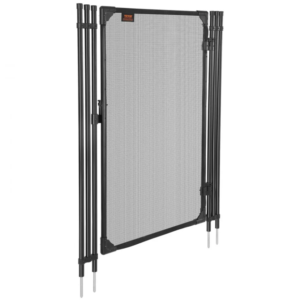 VEVOR Pool Fence Gate, 4 x 2.5 ft Inground Swimming Pool Fences Gate, Outdoor Security Fencing Door Kit with Metal Latch, 352 gsm Teslin PVC Mesh, Round Tube, Lockable and Easy Installation, Black