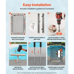 VEVOR Pool Fence Gate, 4 x 2.5 ft Inground Swimming Pool Fences Gate, Outdoor Security Fencing Door Kit with Metal Latch, 352 gsm Teslin PVC Mesh, Round Tube, Lockable and Easy Installation, Black