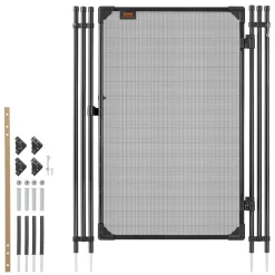 VEVOR Pool Fence Gate, 4 x 2.5 ft Inground Swimming Pool Fences Gate, Outdoor Security Fencing Door Kit with Metal Latch, 352 gsm Teslin PVC Mesh, Round Tube, Lockable and Easy Installation, Black