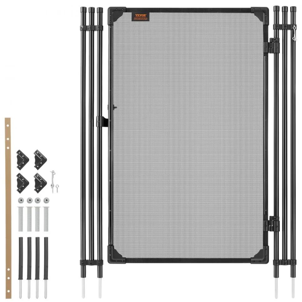 VEVOR Pool Fence Gate, 4 x 2.5 ft Inground Swimming Pool Fences Gate, Outdoor Security Fencing Door Kit with Metal Latch, 352 gsm Teslin PVC Mesh, Round Tube, Lockable and Easy Installation, Black