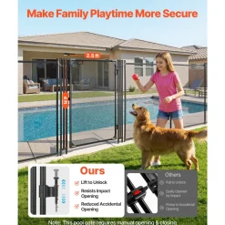 VEVOR Pool Fence Gate, 4 x 2.5 ft Inground Swimming Pool Fences Gate, Outdoor Security Fencing Door Kit with Metal Latch, 352 gsm Teslin PVC Mesh, Round Tube, Lockable and Easy Installation, Black