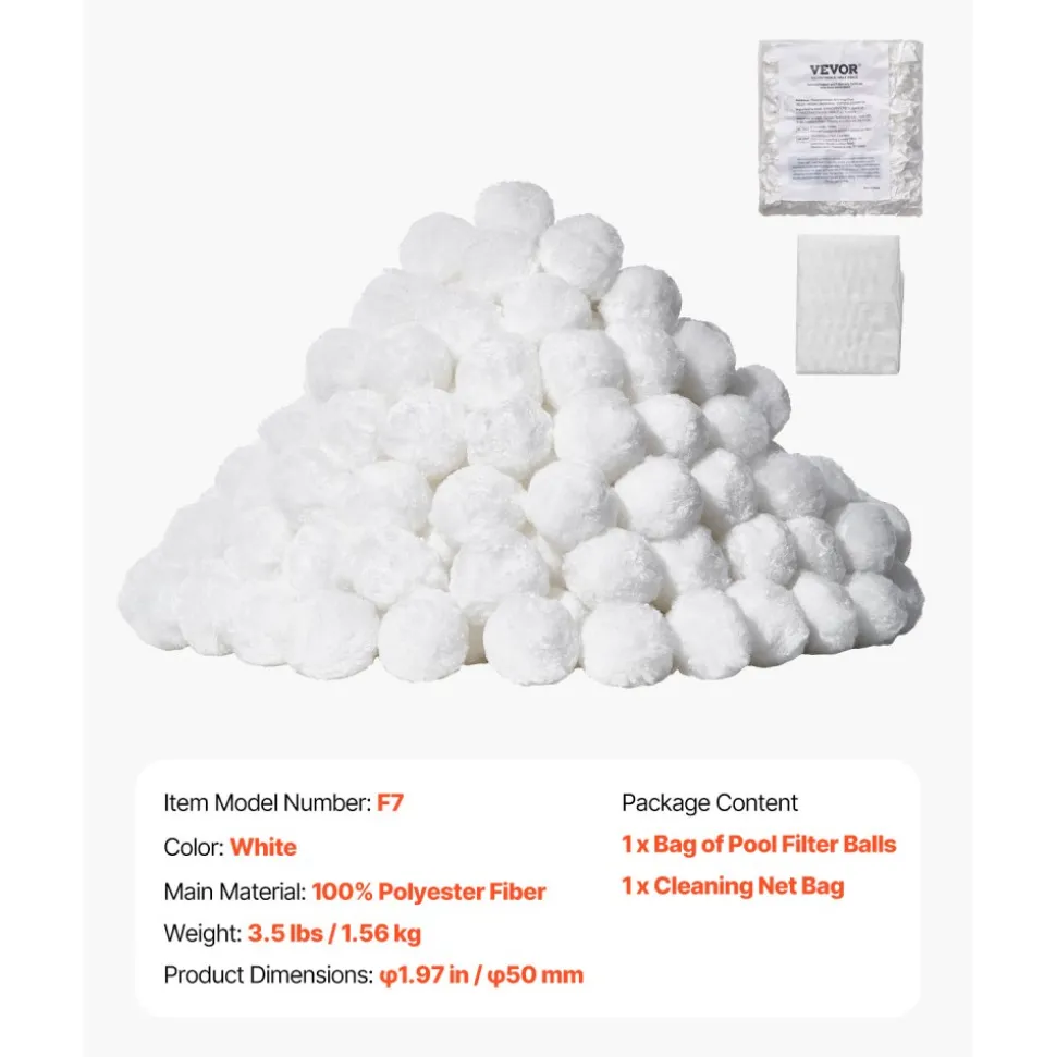 VEVOR Pool Filter Balls for Sand Filter, 3.5 lbs, Filter Balls Replace Pool Filter Sand, Reusable Polyester Fiber Filter Media Balls with Wash Bag, for Swimming Pool Above Ground Pool Aquarium Tank