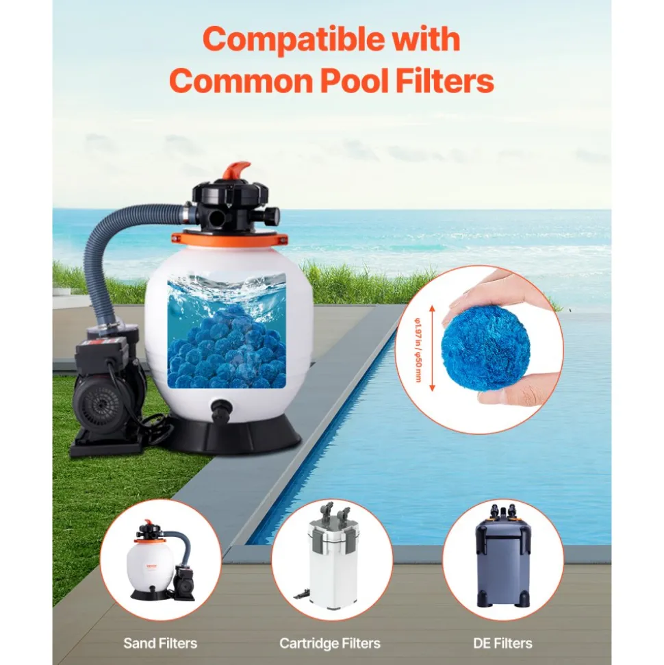 VEVOR Pool Filter Balls for Sand Filter, 1.5 lbs, Filter Balls Replace Pool Filter Sand, Reusable Blue Polyester Fiber Filter Media with Wash Bag, for Swimming Pool Aquarium Tank Above Ground Pool