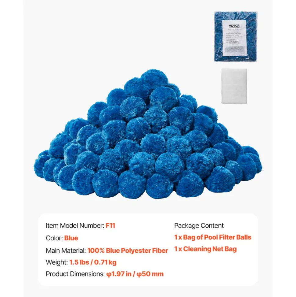 VEVOR Pool Filter Balls for Sand Filter, 1.5 lbs, Filter Balls Replace Pool Filter Sand, Reusable Blue Polyester Fiber Filter Media with Wash Bag, for Swimming Pool Aquarium Tank Above Ground Pool