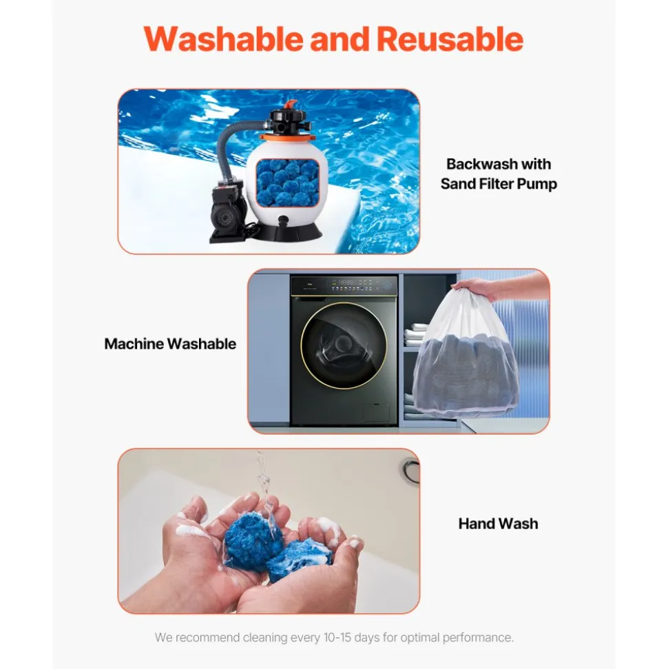 VEVOR Pool Filter Balls for Sand Filter, 3.1 lbs, Filter Balls Replace Pool Filter Sand, Reusable Blue Polyester Fiber Filter Media with Wash Bag, for Swimming Pool Aquarium Tank Above Ground Pool