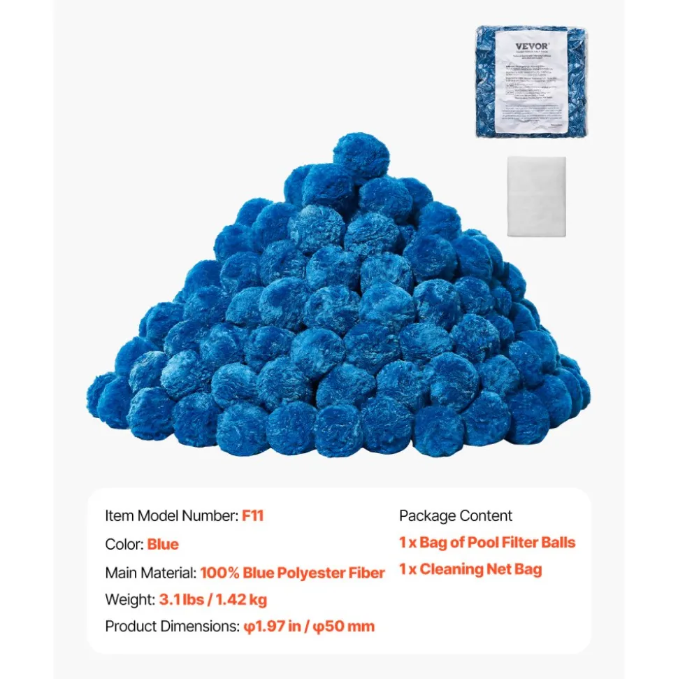 VEVOR Pool Filter Balls for Sand Filter, 3.1 lbs, Filter Balls Replace Pool Filter Sand, Reusable Blue Polyester Fiber Filter Media with Wash Bag, for Swimming Pool Aquarium Tank Above Ground Pool