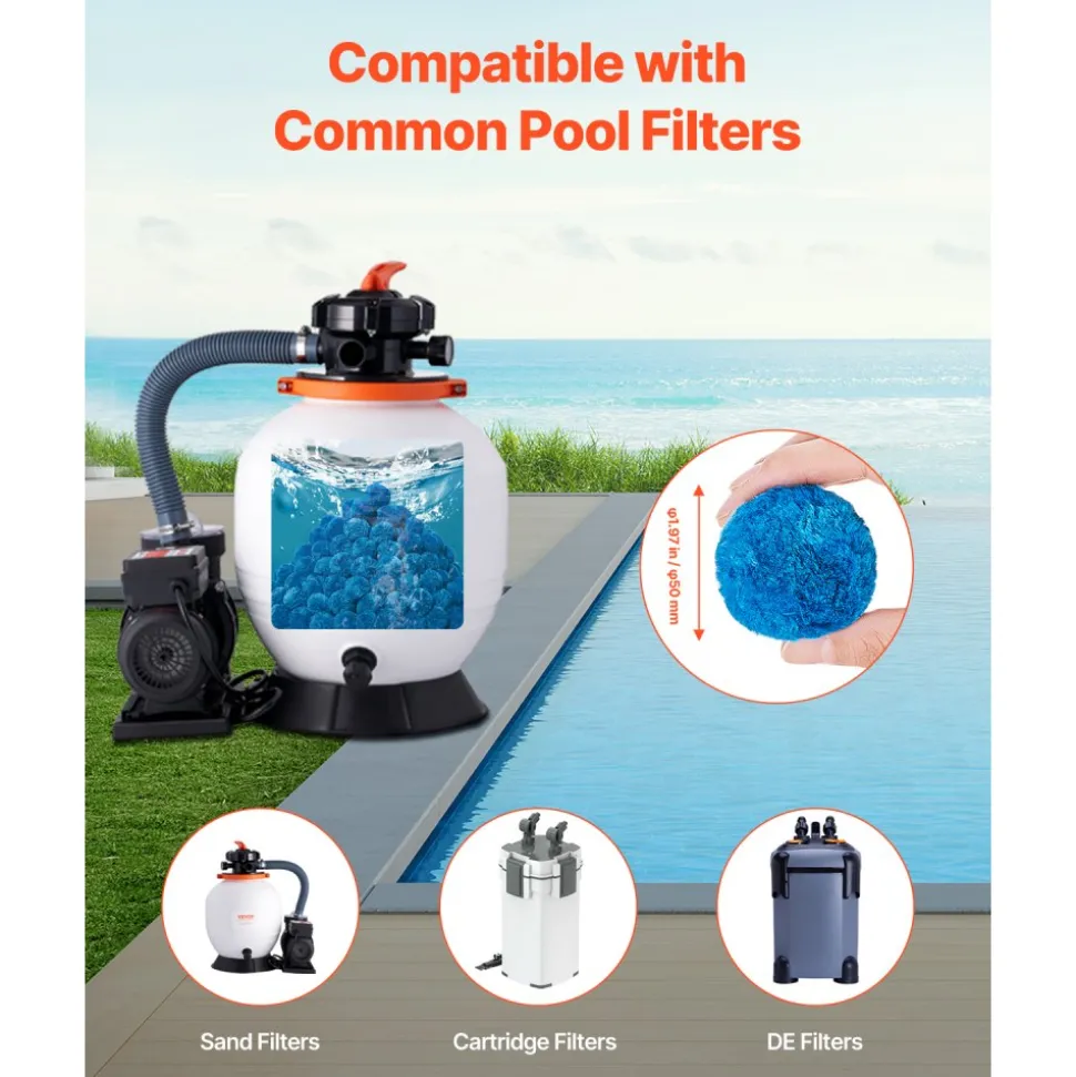 VEVOR Pool Filter Balls for Sand Filter, 3.1 lbs, Filter Balls Replace Pool Filter Sand, Reusable Blue Polyester Fiber Filter Media with Wash Bag, for Swimming Pool Aquarium Tank Above Ground Pool