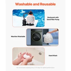 VEVOR Pool Filter Balls for Sand Filter, 1.5 lbs, Filter Balls Replace Pool Filter Sand, Reusable Polyester Fiber Filter Media Balls with Wash Bag, for Swimming Pool Above Ground Pool Aquarium Tank