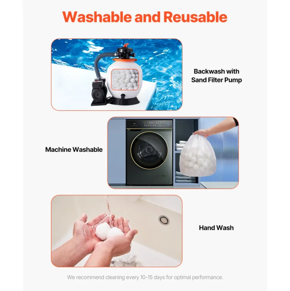 VEVOR Pool Filter Balls for Sand Filter, 1.5 lbs, Filter Balls Replace Pool Filter Sand, Reusable Polyester Fiber Filter Media Balls with Wash Bag, for Swimming Pool Above Ground Pool Aquarium Tank