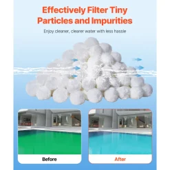VEVOR Pool Filter Balls for Sand Filter, 1.5 lbs, Filter Balls Replace Pool Filter Sand, Reusable Polyester Fiber Filter Media Balls with Wash Bag, for Swimming Pool Above Ground Pool Aquarium Tank