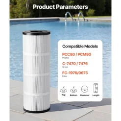 VEVOR Pool Filter Cartridge, 50 Sq. Ft Spa Hot Tub Filter Cartridge Replacement, Compatible with Hayward C500, CX500-RE, Pleatco, Secure for Kids & Pet, Trilobal Pleated, Easy to Clean