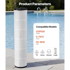 VEVOR Pool Filter Cartridge, 4x 130 Sq. Ft, Spa Hot Tub Filter Cartridge Replacement, Compatible with Pentair CCP520, R173578,  PCC130, Secure for Kids & Pet, Trilobal Pleated,  Easy to Clean