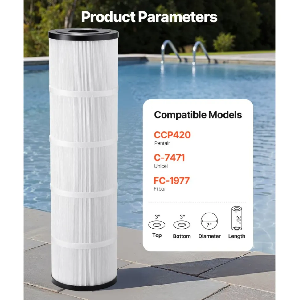VEVOR Pool Filter Cartridge, 4x 105 Sq. Ft, Spa Hot Tub Filter Cartridge Replacement, Compatible with Pentair CCP420, Pleatco PCC80-PAK4l, Secure for Kids & Pet, Easy to Clean
