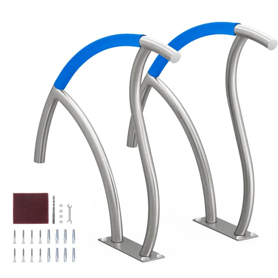 VEVOR Pool Handrail, 2 PCS 30x30 in Pool Railing, Stainless Steel with Base Plate for Indoor/Outdoor Pools,Swimming Pool Safety Railing for Decks,Rust-Proof Grab Bar w/ Grip Cover&Accessories for Spas