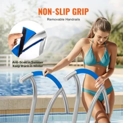 VEVOR Pool Handrail, 2 PCS 30x30 in Pool Railing, Stainless Steel with Base Plate for Indoor/Outdoor Pools,Swimming Pool Safety Railing for Decks,Rust-Proof Grab Bar w/ Grip Cover&Accessories for Spas