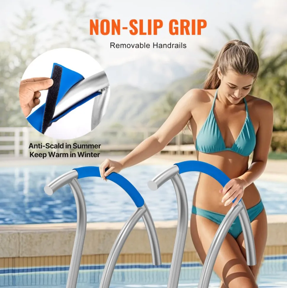 VEVOR Pool Handrail, 2 PCS 30x30 in Pool Railing, Stainless Steel with Base Plate for Indoor/Outdoor Pools,Swimming Pool Safety Railing for Decks,Rust-Proof Grab Bar w/ Grip Cover&Accessories for Spas