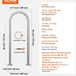 VEVOR Pool Handrail,36 x 13 inch Pool Railing, Aluminum with Base Plate for Indoor/Outdoor Pools, Humanized Swimming Pool Safety Railing for Decks, Rust-Proof Grab Bar with Accessories for Spas Docks