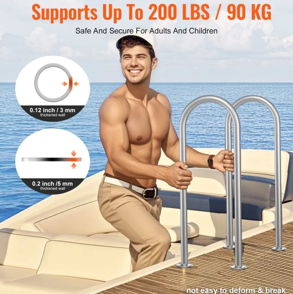 VEVOR Pool Handrail,36 x 13 inch Pool Railing, Aluminum with Base Plate for Indoor/Outdoor Pools, Humanized Swimming Pool Safety Railing for Decks, Rust-Proof Grab Bar with Accessories for Spas Docks