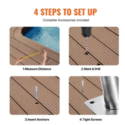 VEVOR Pool Handrail, 32 x 23 inch Pool Railing, Stainless Steel with Base Plate for Indoor/Outdoor Pools,Swimming Pool Safety Railing for Decks,Rust-Proof Grab Bar w/ Grip Cover&Accessories for Spas