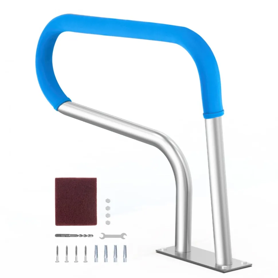 VEVOR Pool Handrail, 32 x 23 inch Pool Railing, Stainless Steel with Base Plate for Indoor/Outdoor Pools,Swimming Pool Safety Railing for Decks,Rust-Proof Grab Bar w/ Grip Cover&Accessories for Spas
