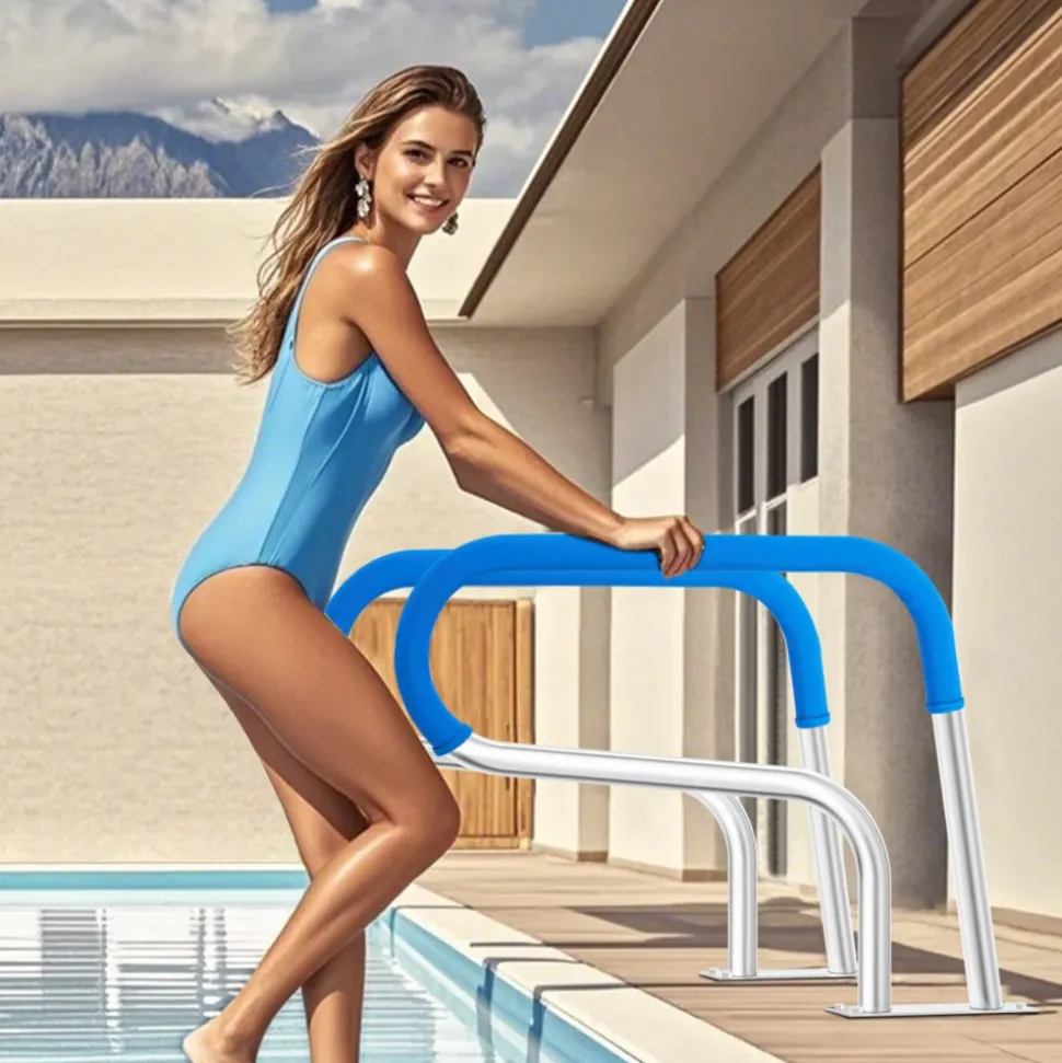 VEVOR Pool Handrail, 32 x 23 inch Pool Railing, Stainless Steel with Base Plate for Indoor/Outdoor Pools,Swimming Pool Safety Railing for Decks,Rust-Proof Grab Bar w/ Grip Cover&Accessories for Spas