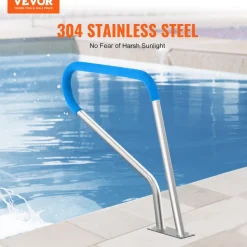 VEVOR Pool Handrail, 39 x 32 inch Pool Railing, Stainless Steel with Base Plate for Indoor/Outdoor Pools,Swimming Pool Safety Railing for Decks,Rust-Proof Grab Bar w/ Grip Cover&Accessories for Spas