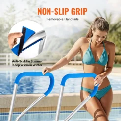 VEVOR Pool Handrail, 39 x 32 inch Pool Railing, Stainless Steel with Base Plate for Indoor/Outdoor Pools,Swimming Pool Safety Railing for Decks,Rust-Proof Grab Bar w/ Grip Cover&Accessories for Spas