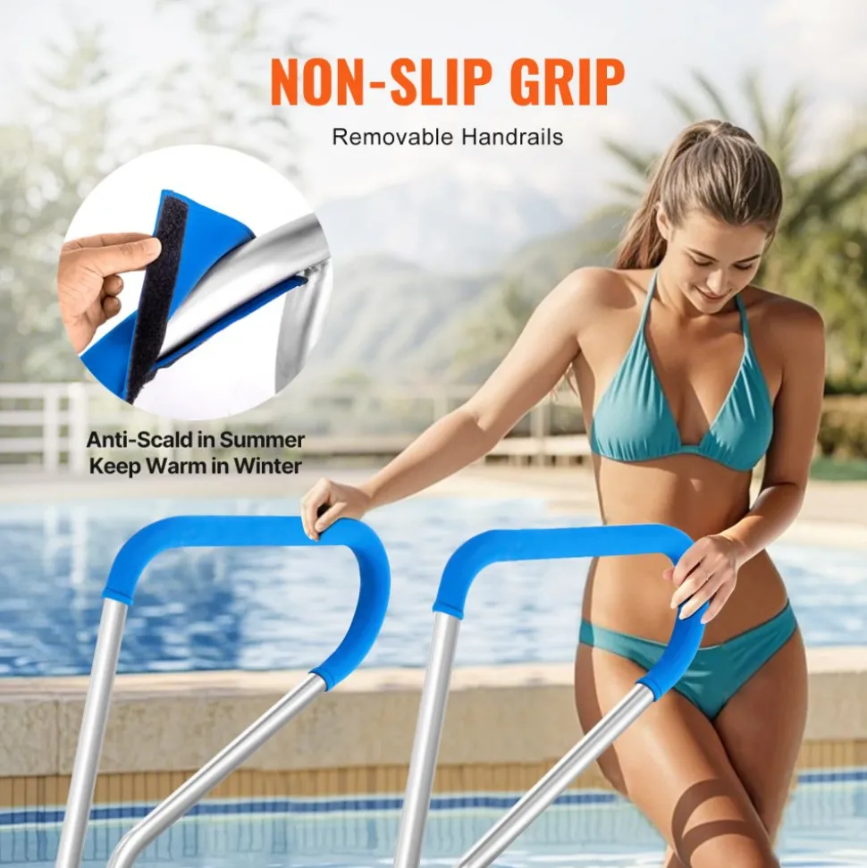 VEVOR Pool Handrail, 39 x 32 inch Pool Railing, Stainless Steel with Base Plate for Indoor/Outdoor Pools,Swimming Pool Safety Railing for Decks,Rust-Proof Grab Bar w/ Grip Cover&Accessories for Spas