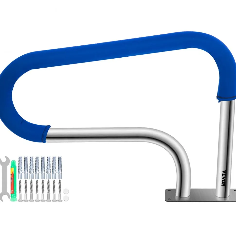 VEVOR Pool Handrail, 32 x 22.5 Swimming Pool Stair Rail, 304 Stainless Steel Stair Pool Hand Rail Rated 375lbs Load Capacity, Pool Rail with Quick Mount Base Plate, and Complete Mounting Accessories