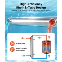 VEVOR Pool Heat Exchanger, 600K BTU Swimming Pool Heater Exchanger, 316L Stainless Steel Construction, High Efficiency Water to Water Transfer Heating System for Spa, Hot Tub, Indoor/Outdoor, Silver
