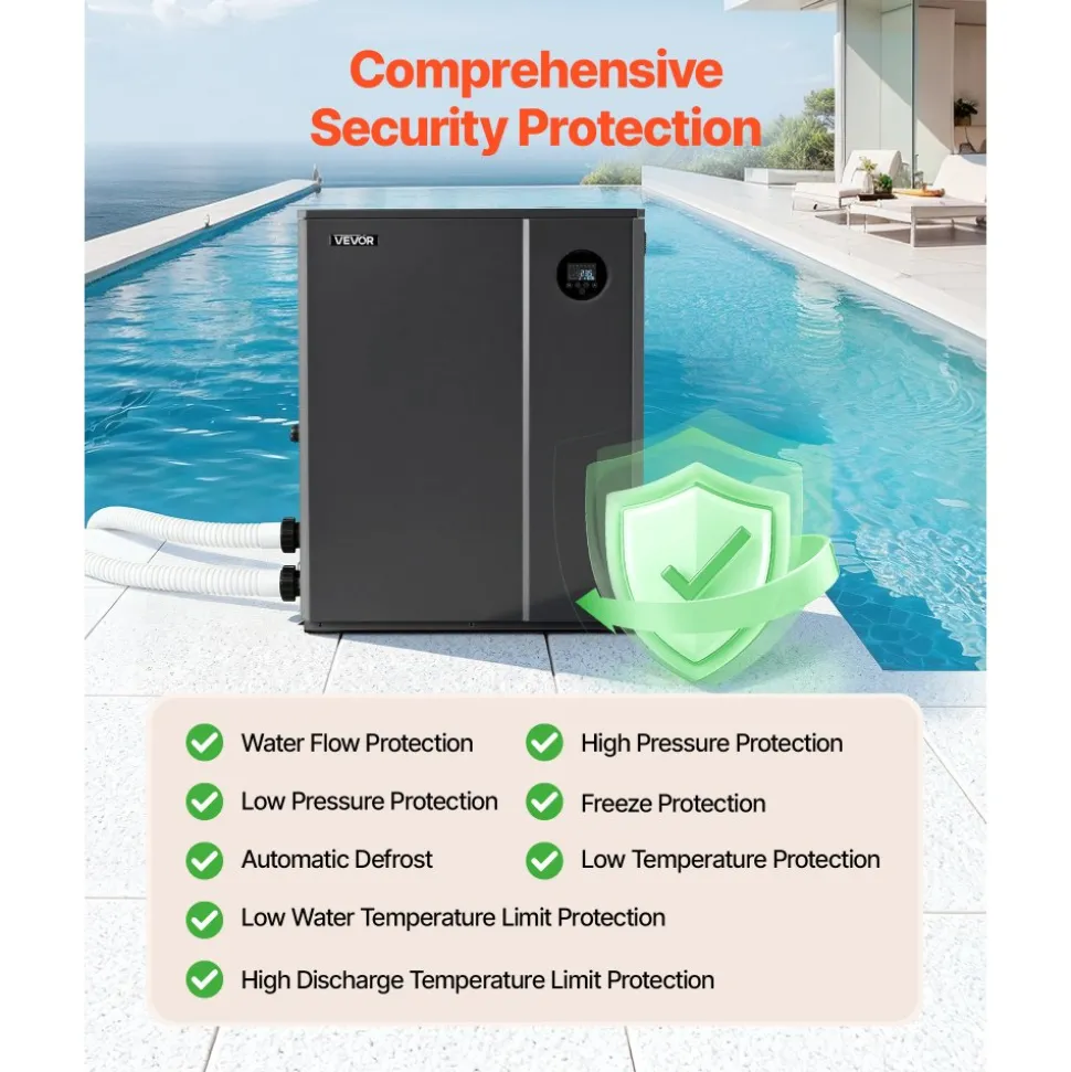 VEVOR Pool Heat Pump Max 88850 BTU, Electric Pool Heater for In-Ground Up to 22454 Gallons, All-DC Inverter Technology, WiFi & App Remote Control, Multiple Protection for Swimming Parties
