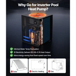 VEVOR Pool Heat Pump Max 88850 BTU, Electric Pool Heater for In-Ground Up to 22454 Gallons, All-DC Inverter Technology, WiFi & App Remote Control, Multiple Protection for Swimming Parties