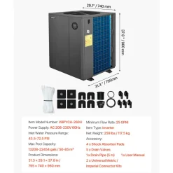 VEVOR Pool Heat Pump Max 88850 BTU, Electric Pool Heater for In-Ground Up to 22454 Gallons, All-DC Inverter Technology, WiFi & App Remote Control, Multiple Protection for Swimming Parties