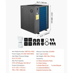 VEVOR Pool Heat Pump Max 104790 BTU, Electric Pool Heater for In-Ground Up to 27738 Gallons, All-DC Inverter Technology, WiFi & App Remote Control, Multiple Protection for Swimming Parties