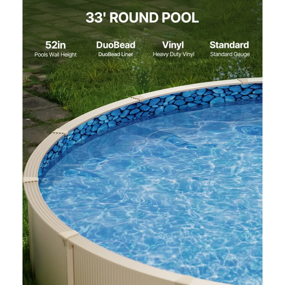 VEVOR Pool Liner, 30ft Round Pool Liner, Uinbead Style, Durable Vinyl Pool Liner, Standard Gauge, 52in Wall Height, Pool Liner Replacement for Steel Sided Above-Ground Swimming Pools