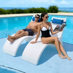 VEVOR Pool Lounge Chairs, Set of 2 Chaise Lounger with Headrest, Water Weighted In-Pool Lounger Chairs for up to 15