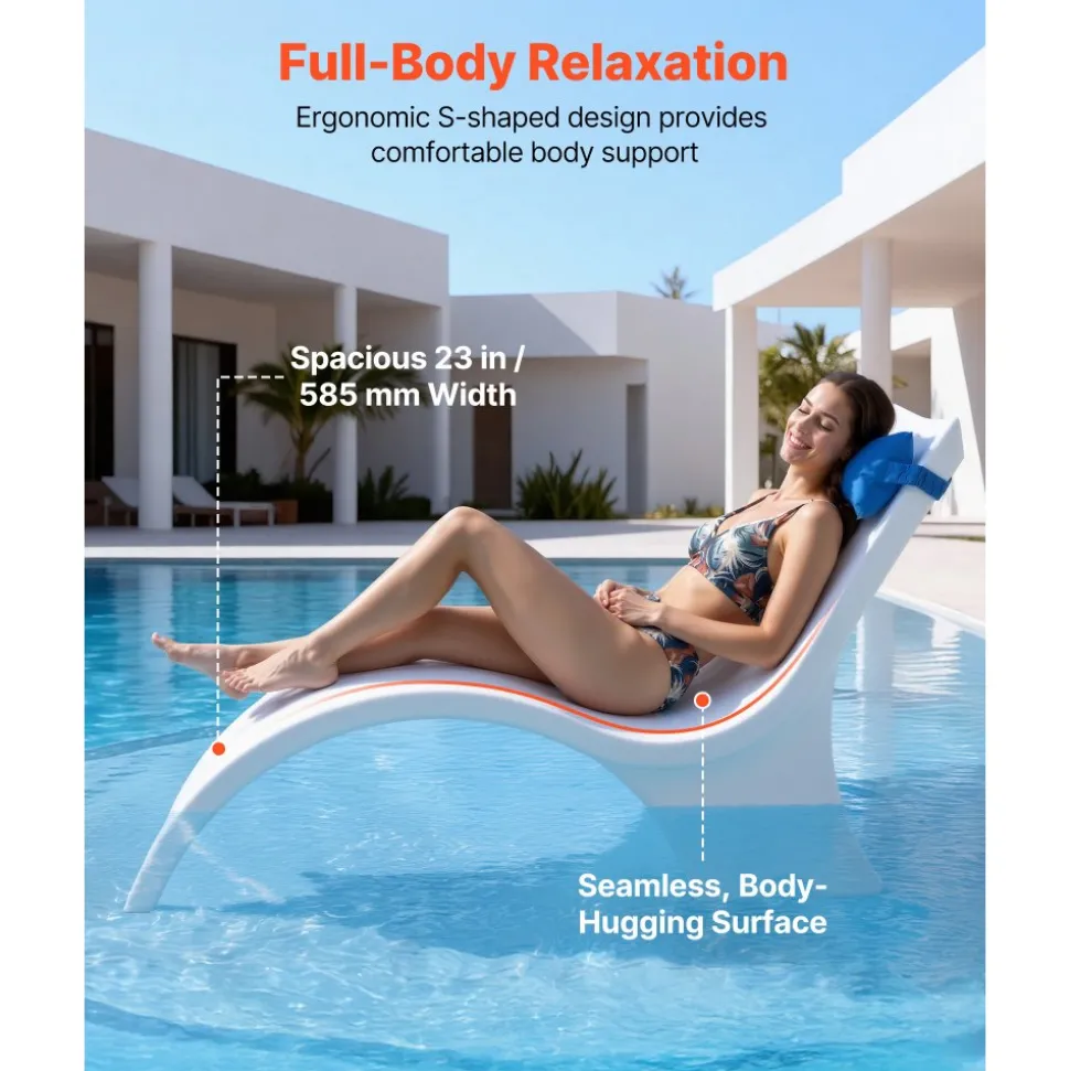 VEVOR Pool Lounge Chairs, Set of 2 Chaise Lounger with Headrest, Water Weighted In-Pool Lounger Chairs for up to 15" Water Depths, Anti-Floating Patio Furniture for Sun Shelf & Tanning Ledge, 440LBS