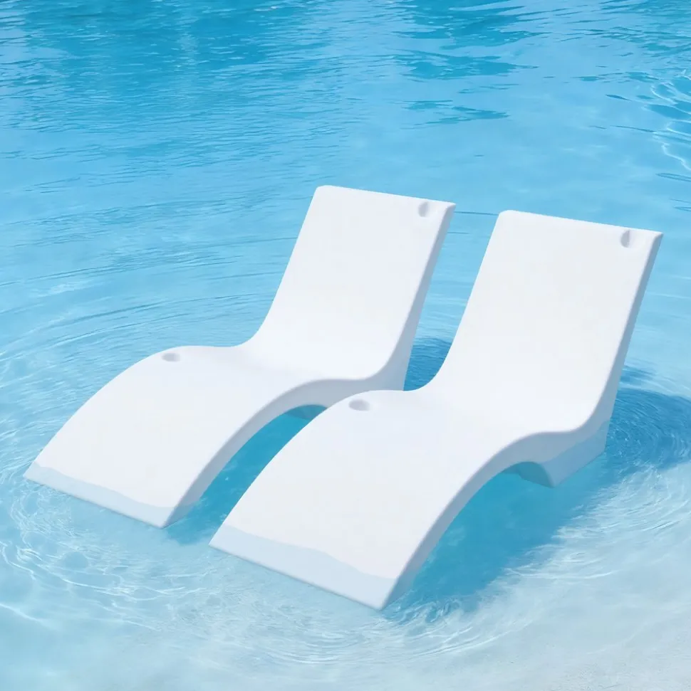 VEVOR Pool Lounge Chairs, Set of 2 Chaise Lounger, Water Weighted In-Pool Lounger Chairs for up to 9" Water Depths, Anti-Floating Patio Furniture with Cup Phone Holders for Sun Shelf & Tanning Ledge