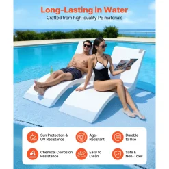 VEVOR Pool Lounge Chairs, Set of 2 Chaise Lounger, Water Weighted In-Pool Lounger Chairs for up to 9