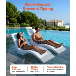 VEVOR Pool Lounge Chairs, Set of 2 Chaise Lounger, Water Weighted In-Pool Lounger Chairs for up to 9